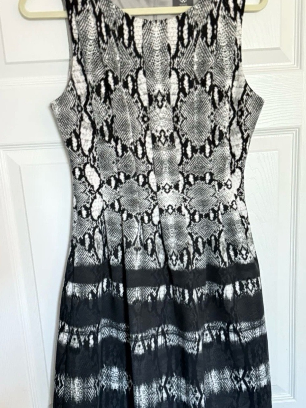 Vince Camuto Black and White Snake-Print Fit & Flare Dress